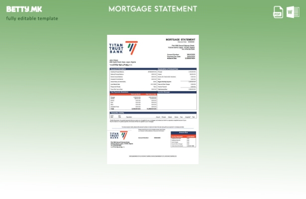 модерен стил Нигерија Titan Trust Bank изјава за хипотека Шаблон за Word и PDF